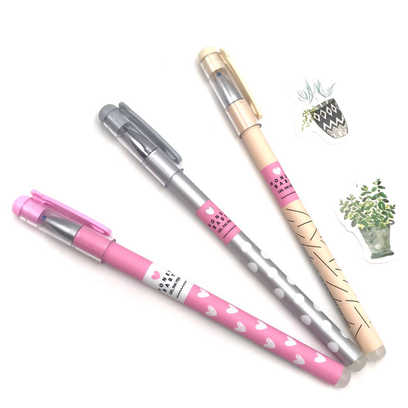 3 Pcs/ Set Heart Dots Erasable Pen Blue / Black Ink Ballpoint Pen 0.38mm For School Office Writing Supply Kids Stationery