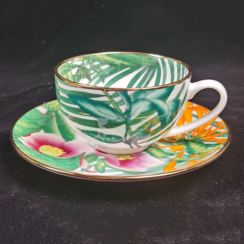 Flower European Bone china coffee set Top Grade Porcelain coffee cup and saucer Luxury Pearl glaze
