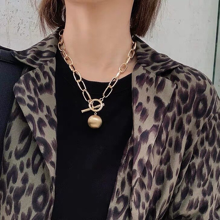 Chaîne brute boule ronde colliers or argent couleur à la Style chaînes givré cercle boule pendentif colliers pour femmes bijoux