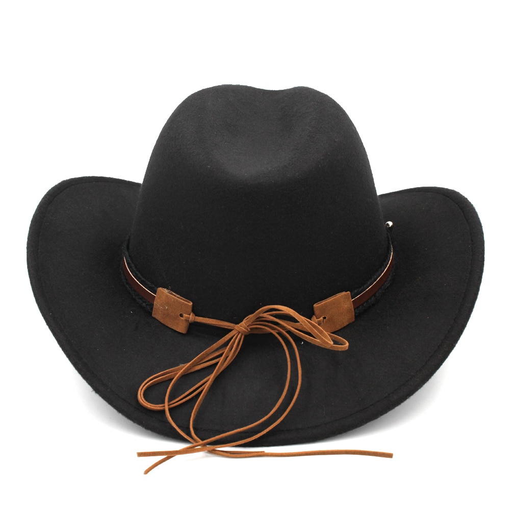 Mistdawn Wild Western Cowboy Hat Cowgirl Sombrero Cap Wool Blend Stiff Wide Brim with Tauren Leather Belt Size 56-58cm BBI