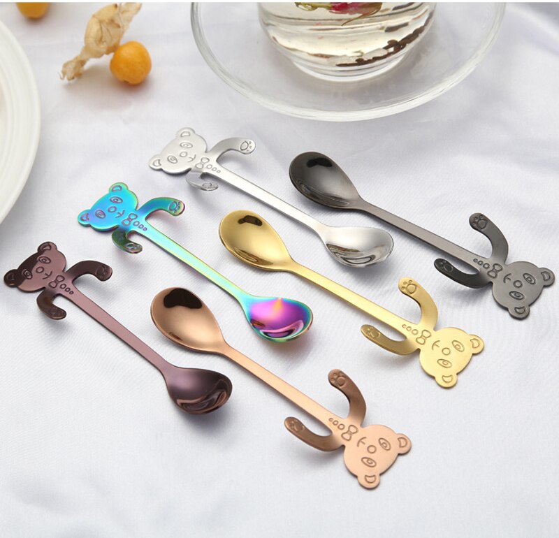 Fargerik rustfritt stål panda skje, liten espresso skje, morsom skje oppheng, teselskap stiring scoop, katt te skje