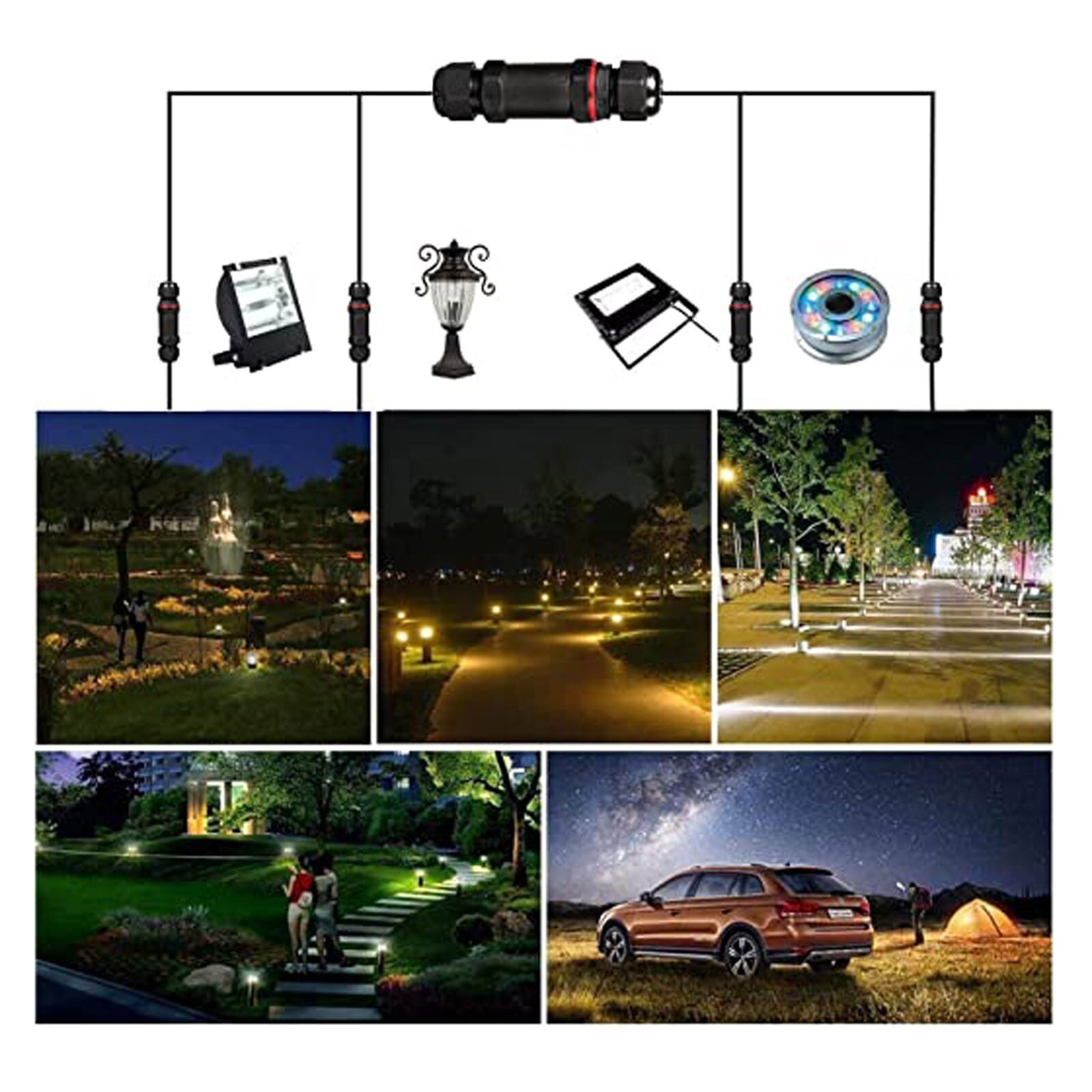 6PC Junction Box Waterproof UV Sunproof Outdoor Multiple ways Plastic Electrical Junction Box Case Cable Wire Protect Connector