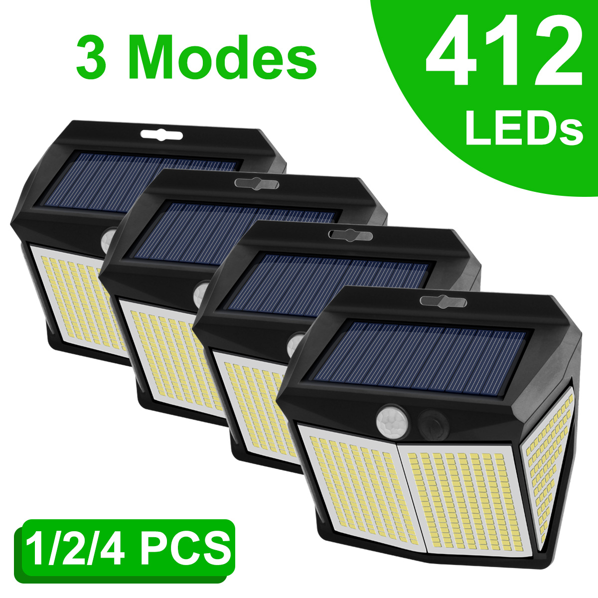 Outdoor Solar Light 412 LED Motion Sensor Lights Waterproof Sunlight Powered 3 Mode Street Wall Lamp for Garden Patio Decoration
