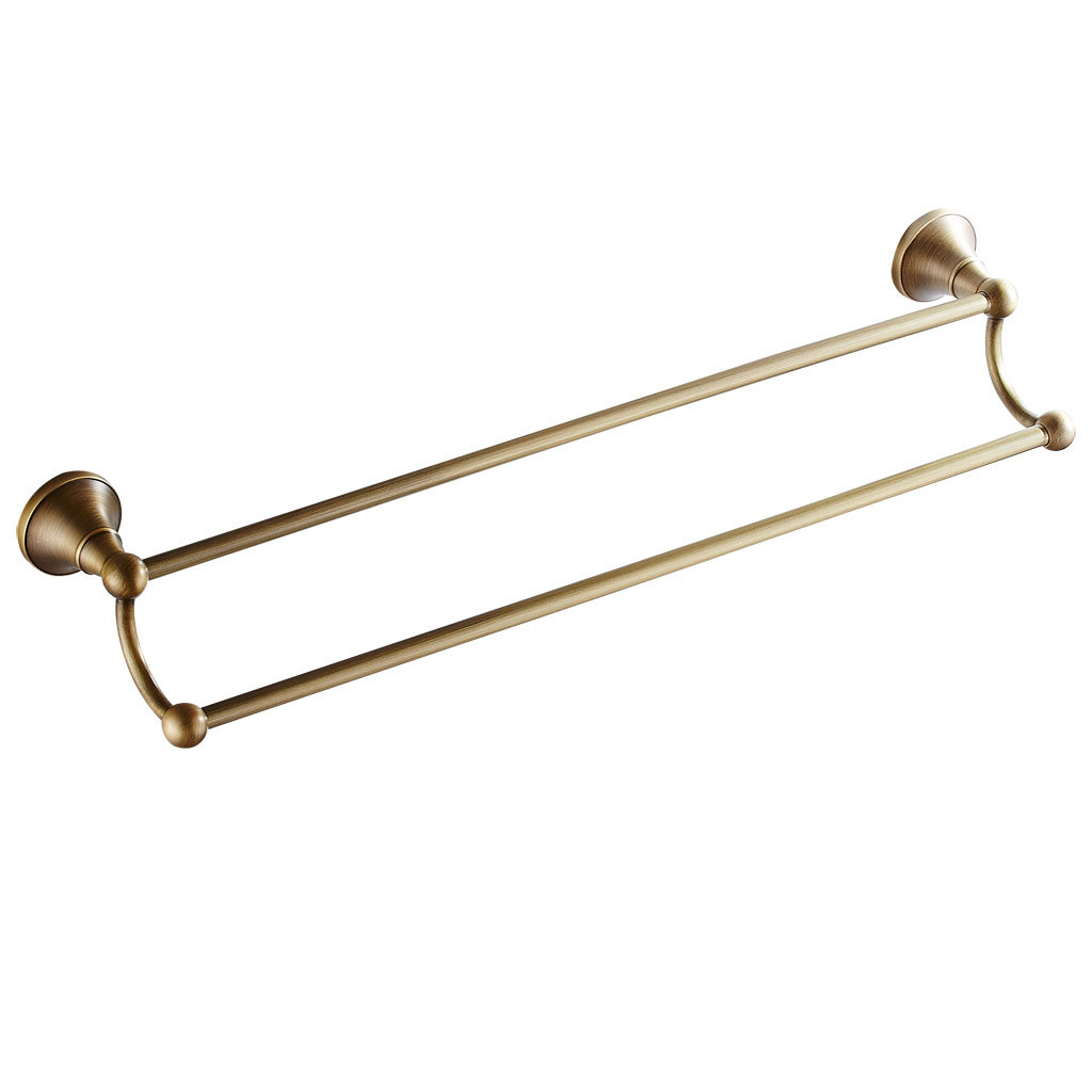 Antique Style Brass Double Towel Bar Two-Bar Towel Rack Toilet Holder Shelf Bathroom Accessories Hardware 60cm