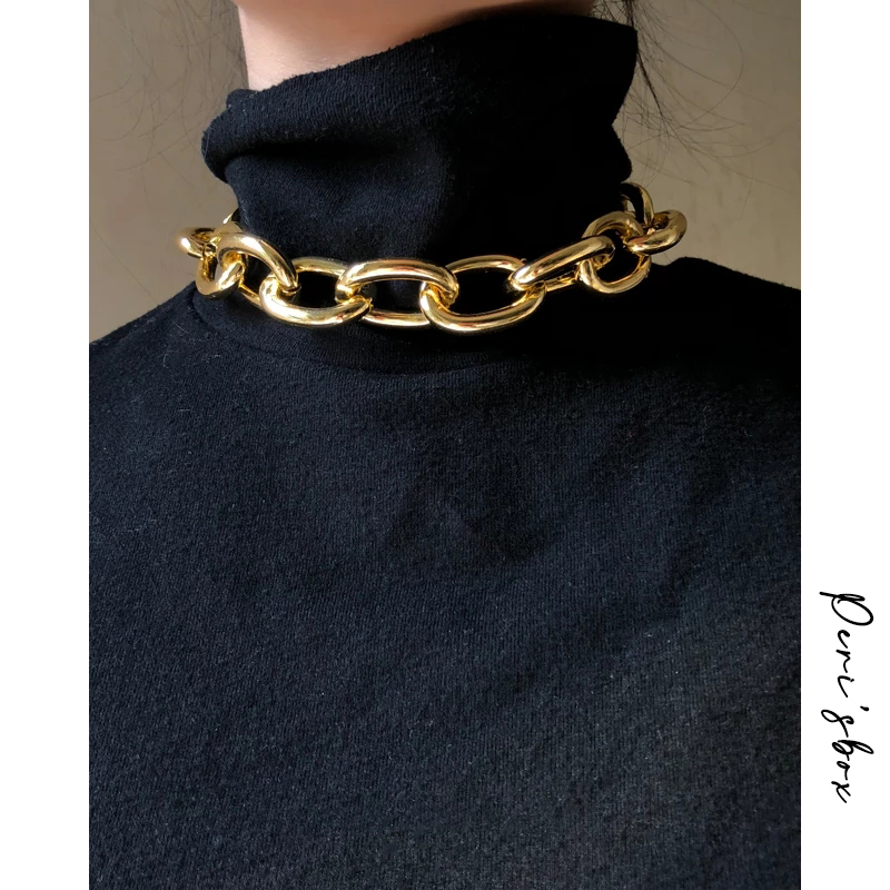Collier ras du cou en chaîne épaisse couleur or argent peri& #39 ;sbox pour femmes, style punk, vintage, tendance