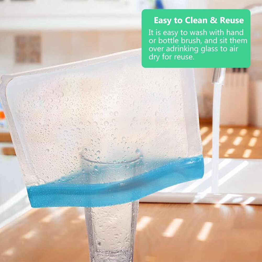 4Pcs Sandwich Pouch Containers Reusable Food Storage Bag Silicone Leakproof Fresh Fruit Pouch Freezer Bags Cup Ziplock Shut