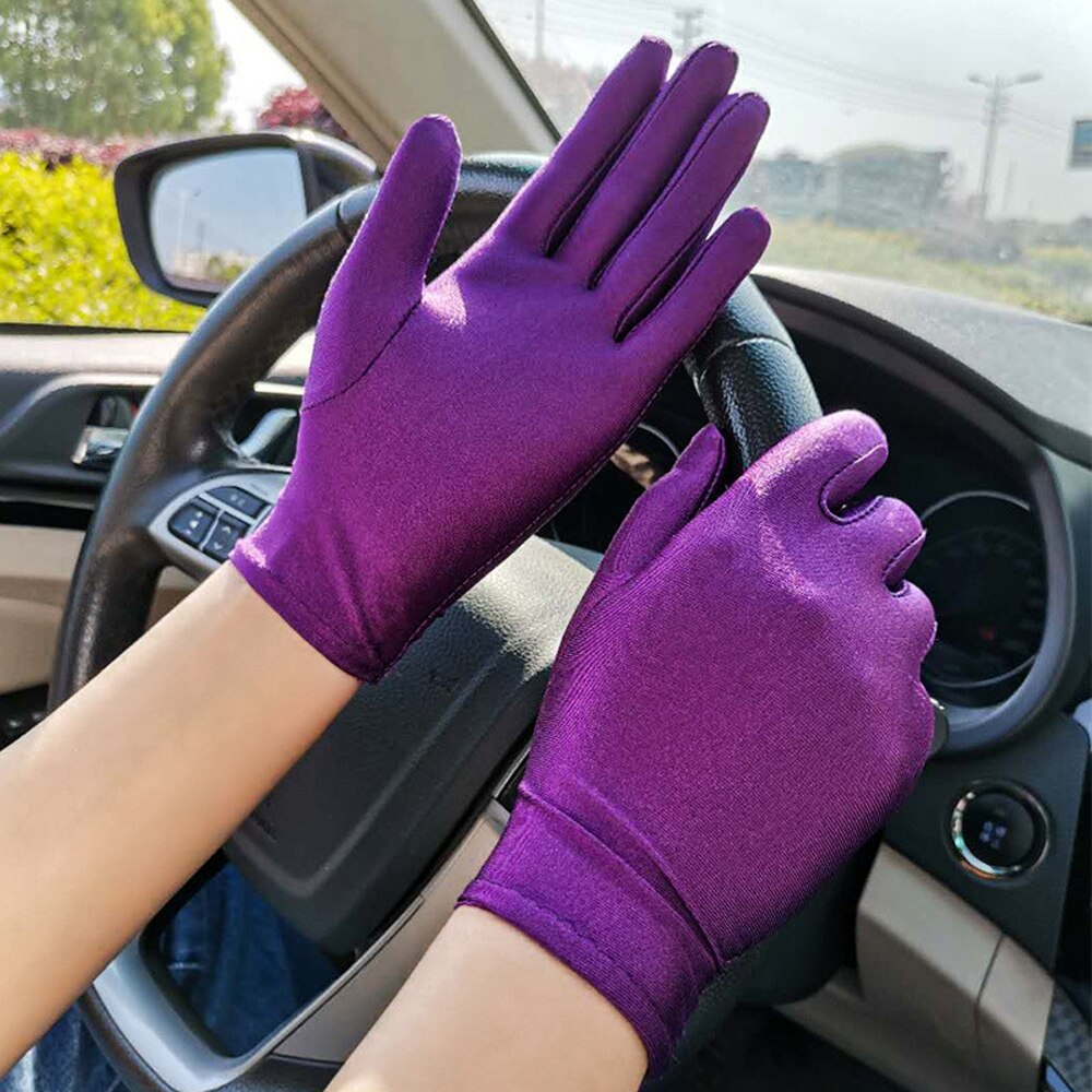 Summer Thin Sun Protection Gloves Unisex Dots Printed Etiquette Dance Gloves Pure Color Elastic Cycling Driving Glove: purple