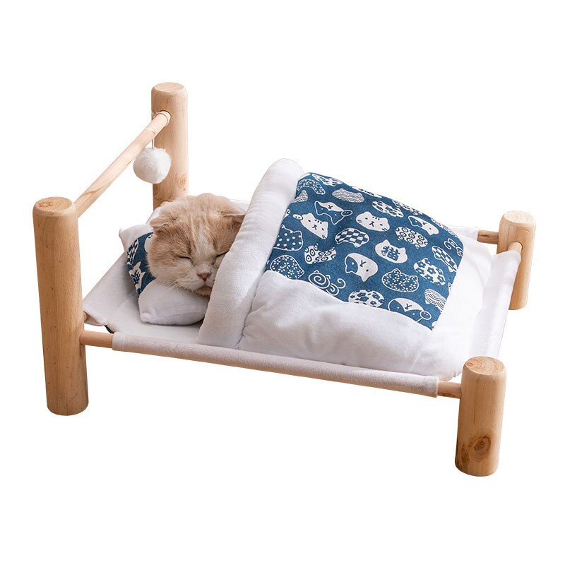 Kat Bed Houten Lounger Hangmat Winter Warm Kat Dekbed Leuke Kitten Katten Huis Huisdieren Bedden Kleine Honden Bed Vorm Kat sofa Mat Comfort: Blue