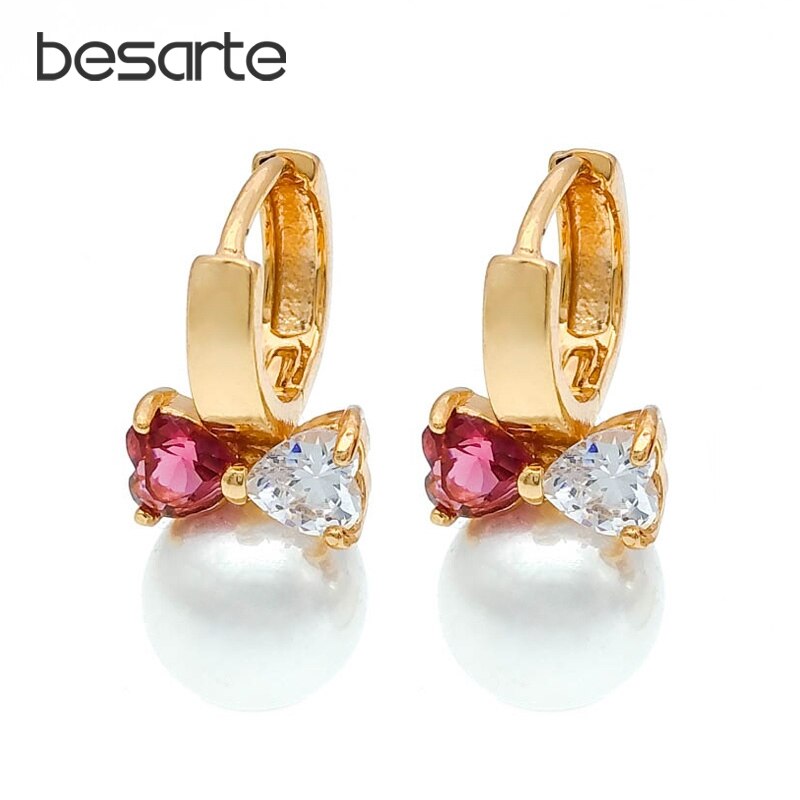 Di cristallo Del Cuore Della Perla Orecchini A Cerchio in Oro Orecchino Donne Pendientes Perla Aretes Parel Oorbellen Orecchini Perle Orecchini E0310