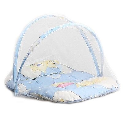 Pink/Blue Baby Cartoon Foldable Crib Tent Bed Mosquito Crib Netting Net Warm Cotton Blends Mattress Pillow