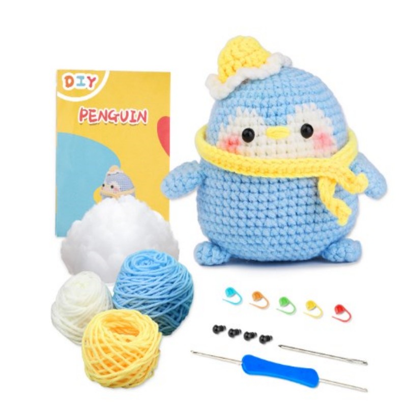 Kraball kit de animais de crochê para iniciantes com tutorial de vídeo, fio de tricô de algodão, agulhas, gancho, conjunto de ferramentas de malha, artesanato diy: Luz amarela