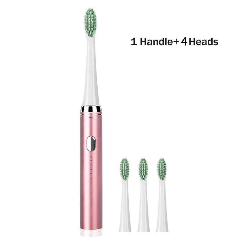 Ultrasonic Electric Toothbrush Adult Set Stainless Steel Waterproof Powerful Electric Toothbrush Sonic USB Charger Whitening: pink 4 heads