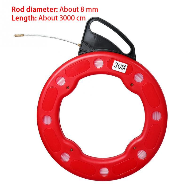 30m Electrician Ducting Cable Conduit Construction Spring Head Flexible Rodder Nylon Wall Line Wire Puller Fish Tape Tool