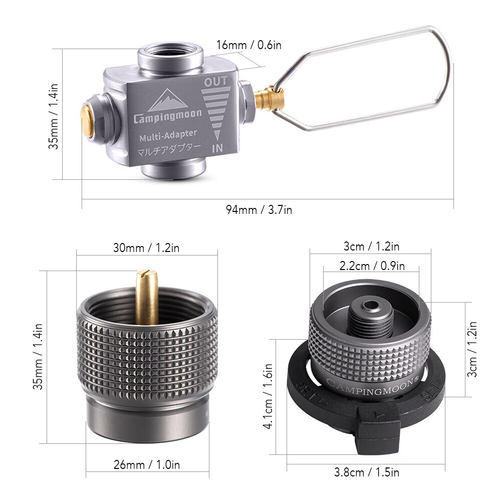 Campingmoon gass sparer Plus med gassadaptere til campingkomfyr kokekar gasstank adapter komfyrtilbehør: Sett 4