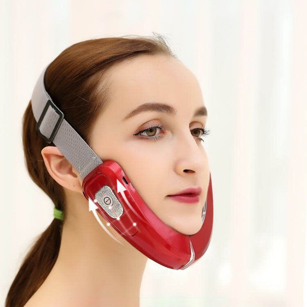 Face Chin V-Line Lift Up Belt Remote ControlLED Photon Therapy Facial Lifting EMS Facial Slimming V-Face Care Device: Red