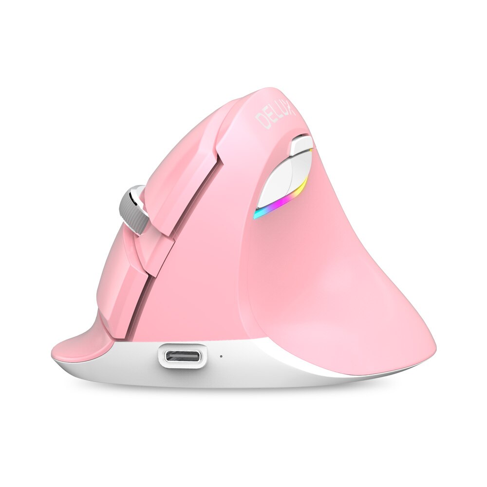Delux M618 Mini BT+USB Wireless Mouse Silent Click RGB Ergonomic Rechargeable Vertical Computer Mice for Small hand Users: Pink