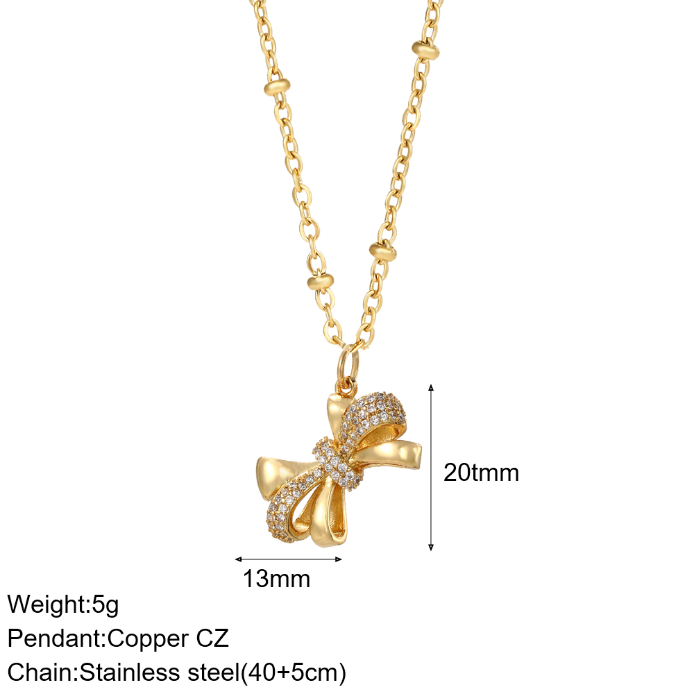Collier à nœud pour femmes, pendentif en forme de cœur papillon mignon, couleur or, colliers à longue chaîne en acier inoxydable, Cadenas de cou Para Hombre en: Titane plaqué