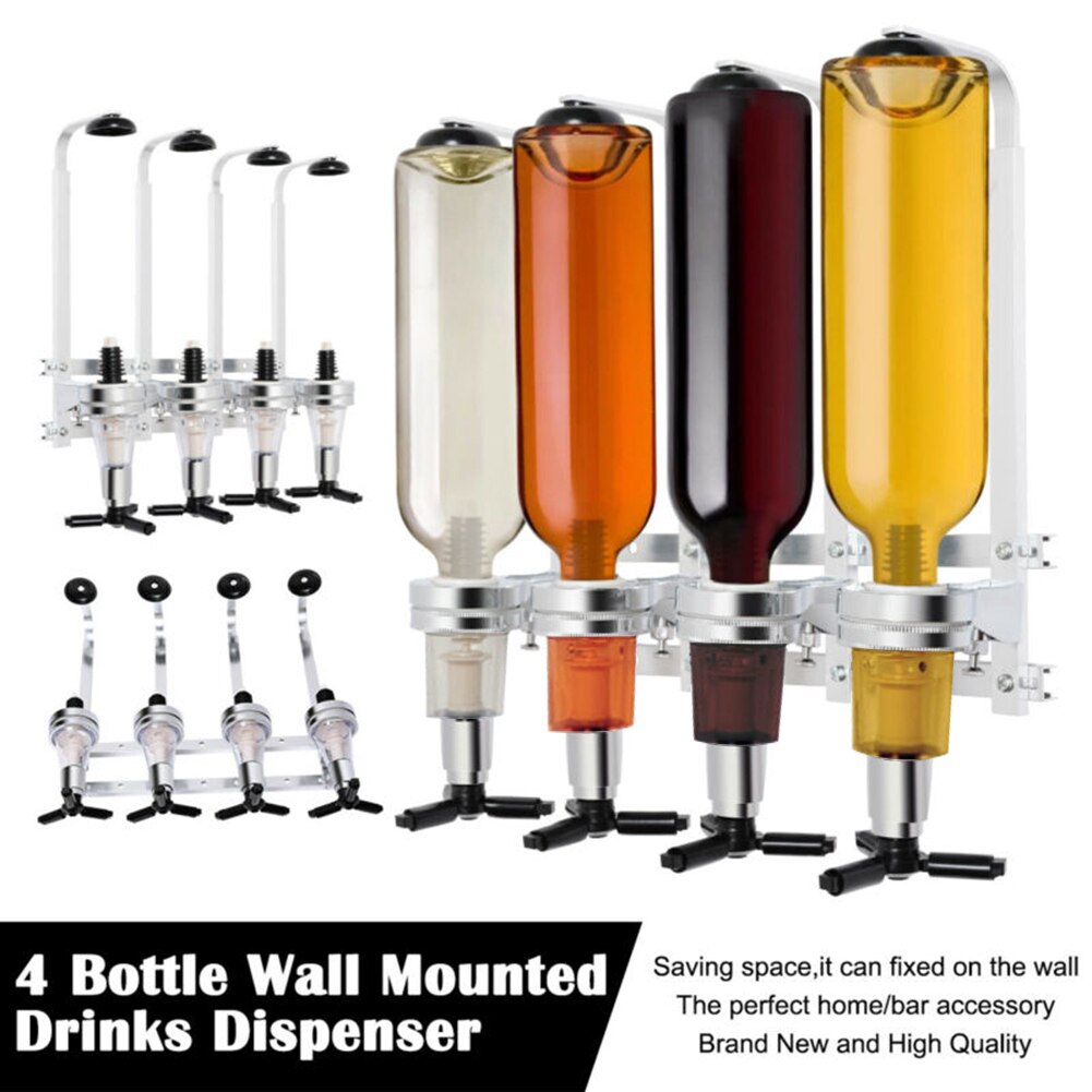 4 flaske stativ optik vægmonteret vin dispenser spiritus holder bar butler perfekt hjem eller bar tilbehør
