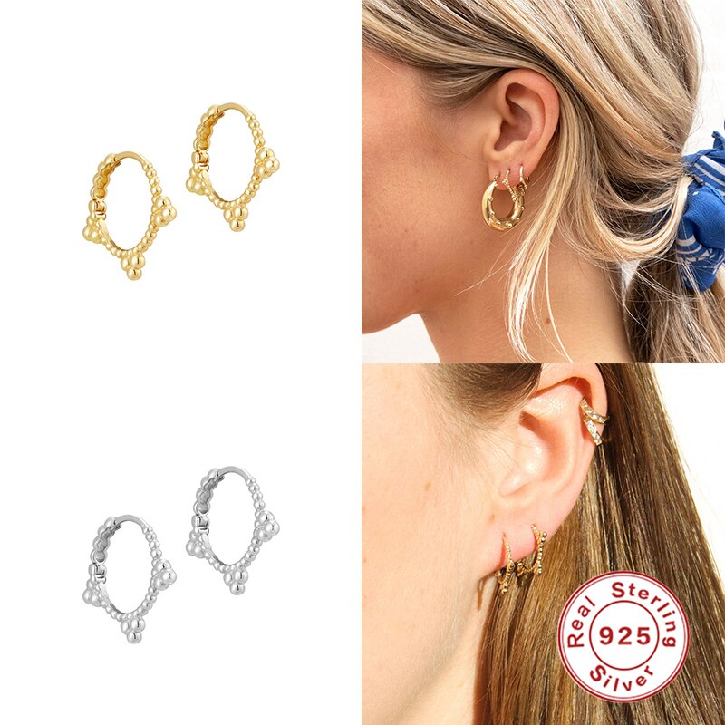 ROXI-Pendientes redondos de aro Vintage para hombre y mujer, aretes pequeños inusuales, Plata de cartílago 925, joyería, de Festival