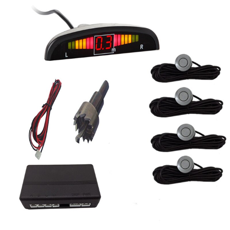 Auto Auto Parktronic Led Parking Sensor Met 4 Sensoren Reverse Backup Parkeergelegenheid Radar Monitor Detector Systeem Display (Grijs)