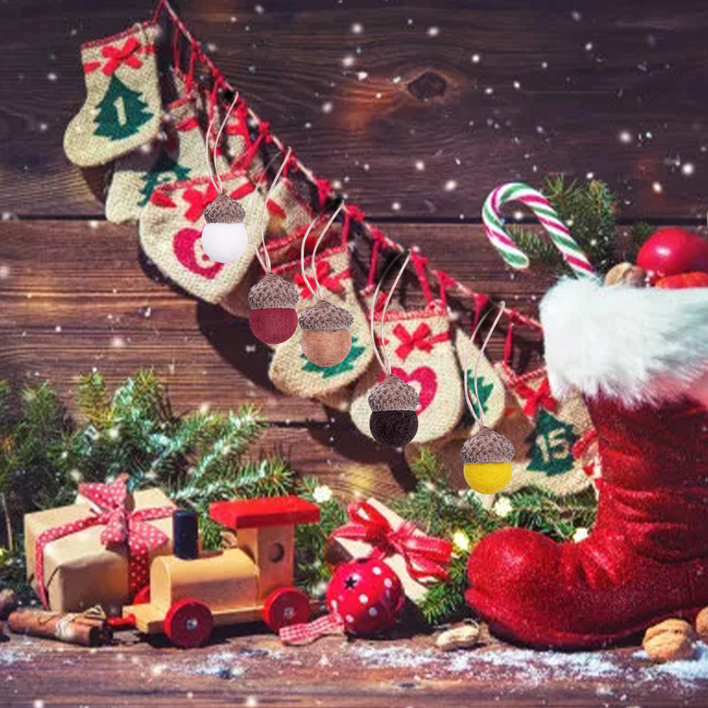 Adornos colgantes de bellota de fieltro de 30 piezas, bolas de fieltro de lana con cuerda de lino, árbol de Navidad de granja para decoración rústica, pared, en casa