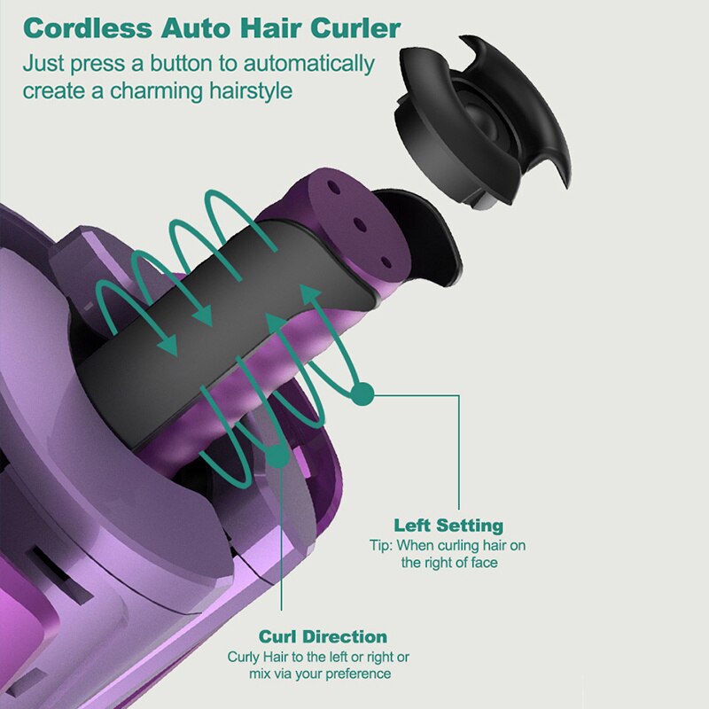 Automatic Hair Curler Ceramic Magic Iron Waves Multistyle Tools USB Rechargeable Rotating Curling LCD Display For Curly Machine
