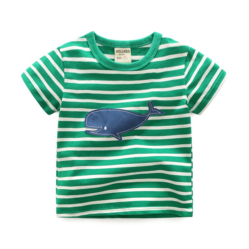 Zomer Kids Leuke Walvis T-shirt Koreaanse Versie Streep T-shirt Jongen Meisje 1-5 Jaar Oude Baby Kleding Dunne 100% katoen