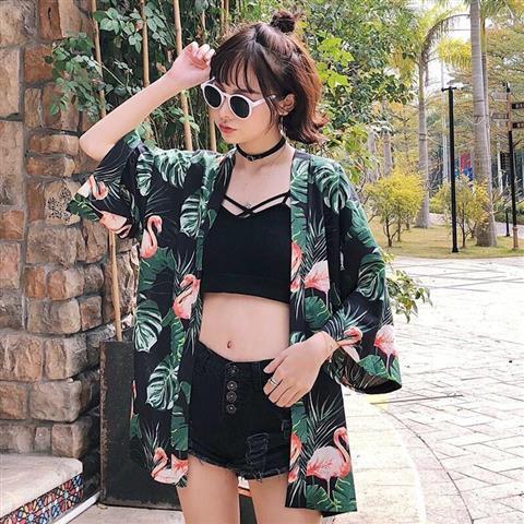 Bella philosophie japon style imprimé vintage Harajuku Style Blouse vagues et vent Dragon chemises japonais manches chauve-souris kimono: green KMN003JG1