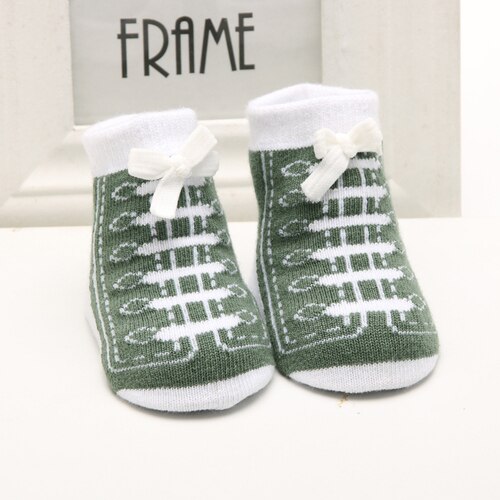 Calcetines de algodón para bebés, para recién nacidos, para niños pequeños, zapatos para primeros pasos, informales, coloridos, 1 par: Dark Green