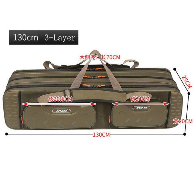 125cm 130cm 4 Layer Waterproof Fishing Rod Bag Thickening Oxford Fishing Pole Reel Tool Storage Case Tackle Gear Travel Organize: 3 Layer 130cm