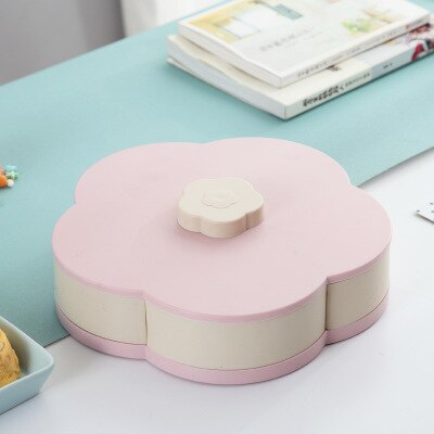Boîte de rangement de bonbons à 2 couches | Compartiment rotatif multifonction en forme de pétale avec couvercle boîte à noix, organisateur de bonbons rotatif: big pink