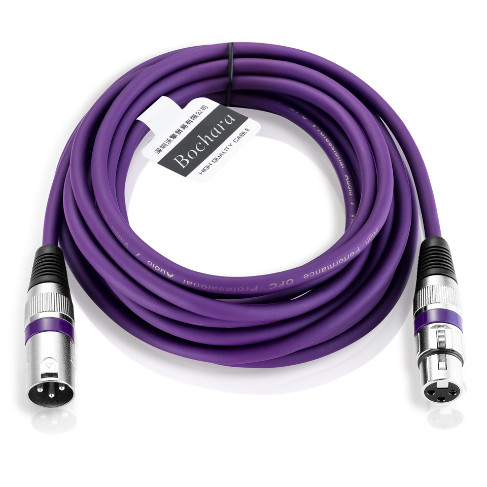Bochara-cabo xlr trançado, macho para fêmea, ofc, cabo de áudio + trançado, para microfone, mixer, amplificador, 1m, 2m, 3m, 5m, 10m: ROXO / 10 m