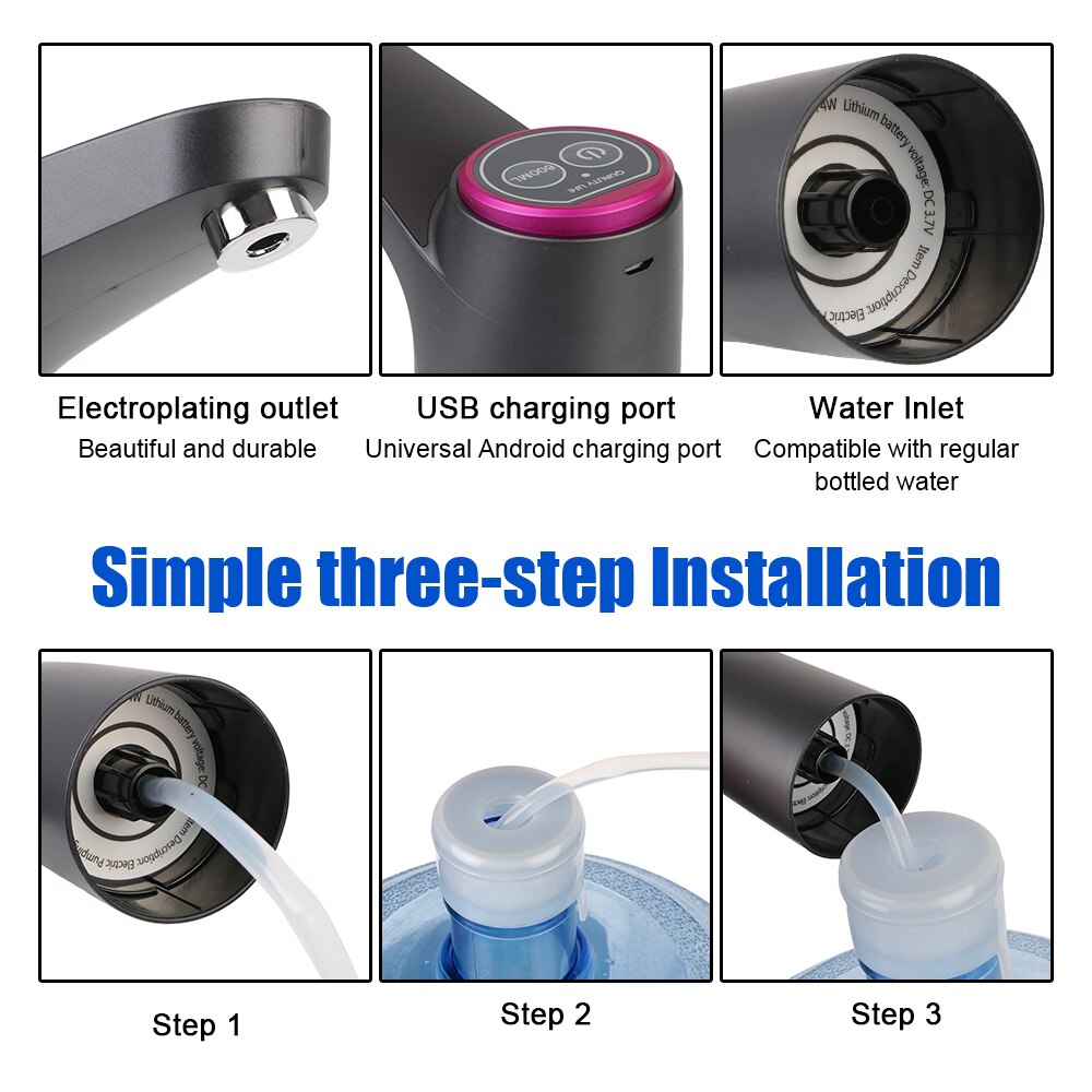 Electric Water Pump Button Dispenser Gallon Bottle Drinking Switch USB Charging Touch Control Automatic Water Dispenser
