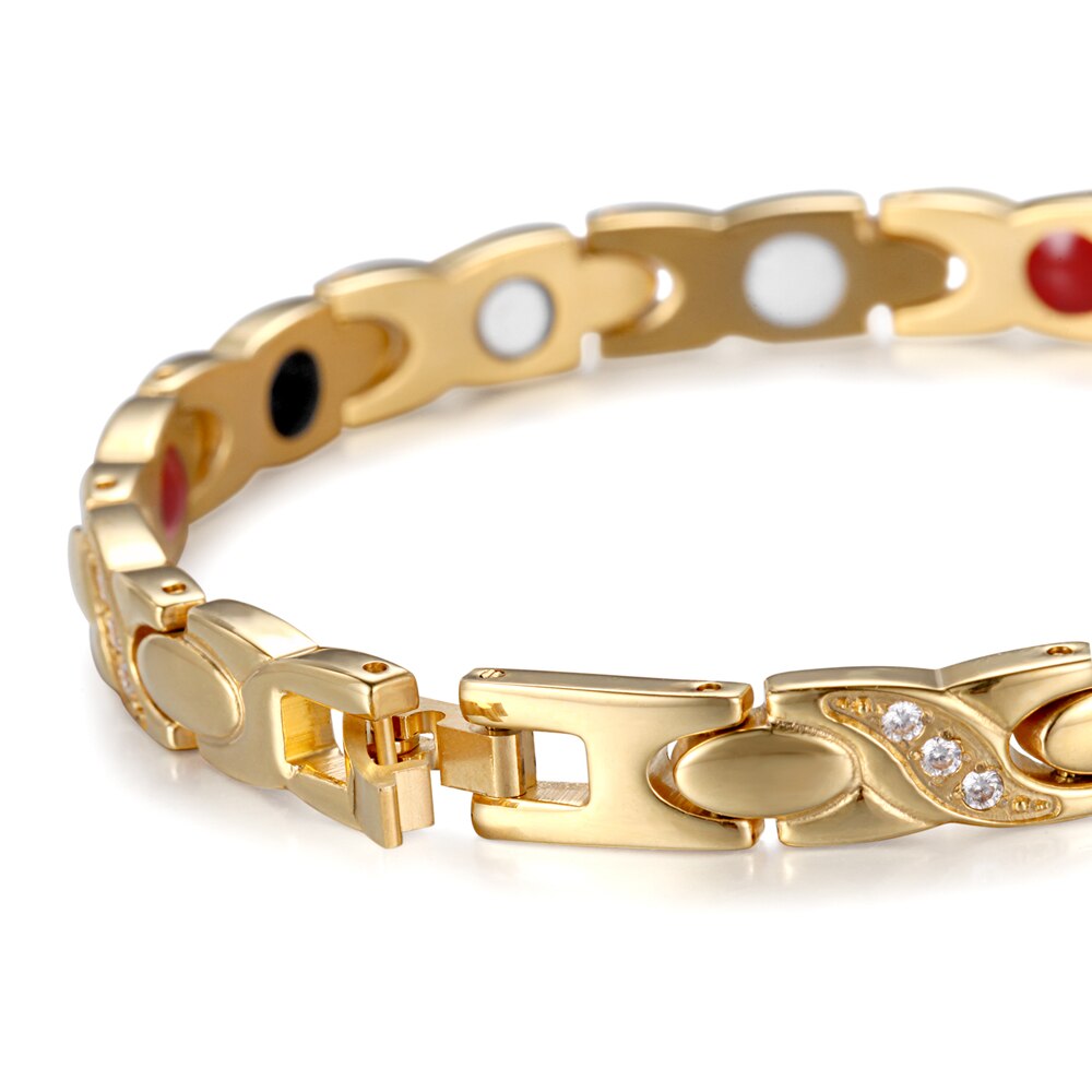 Rainso rustfrit stål magnetiske kvinder armbånd terapi smykker guld link kæde med bio elementer charm armbånd