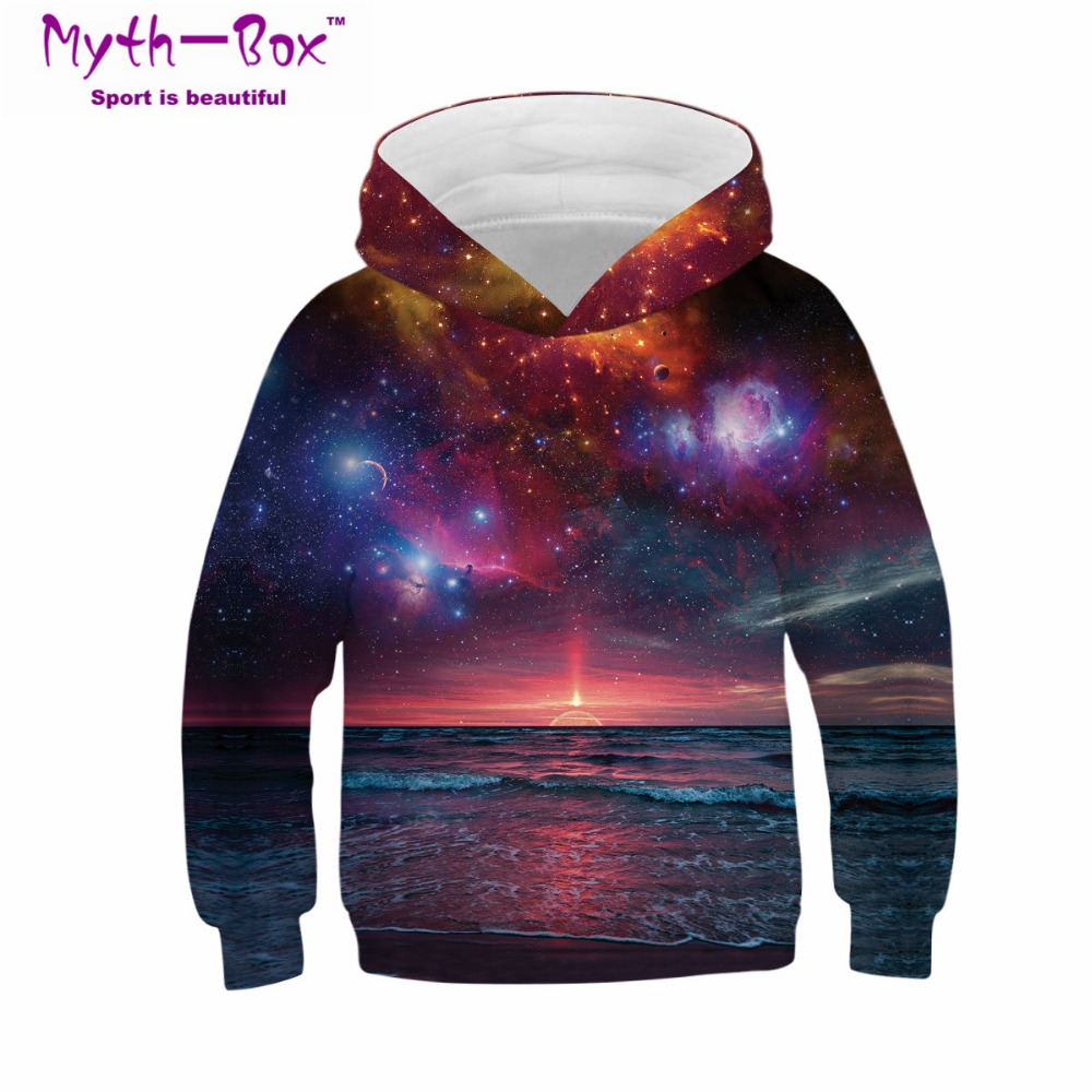 Barn sport hoodies galaxy 3d tryck lösa barn sweatshirts junior barn toppar youngster pullover 4-13y pojke/tjej huvtröja