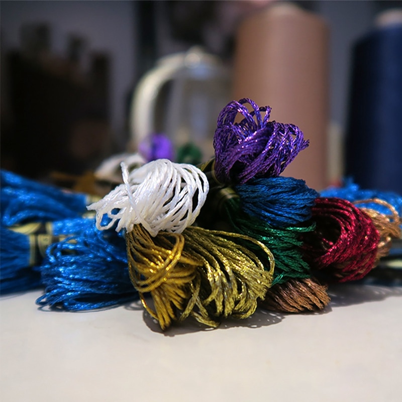 8 Meters 12 Strands Colorful Metallic Thread Handmade Cross-stitch Wiring Thread Gold Silk Embroidery Thread
