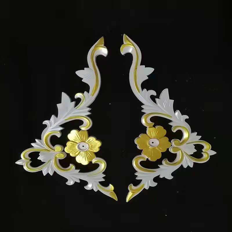 Home decoration background wall border flower living room ceiling border corner flower European hollow carving imitation wood ca: Pearl Gold