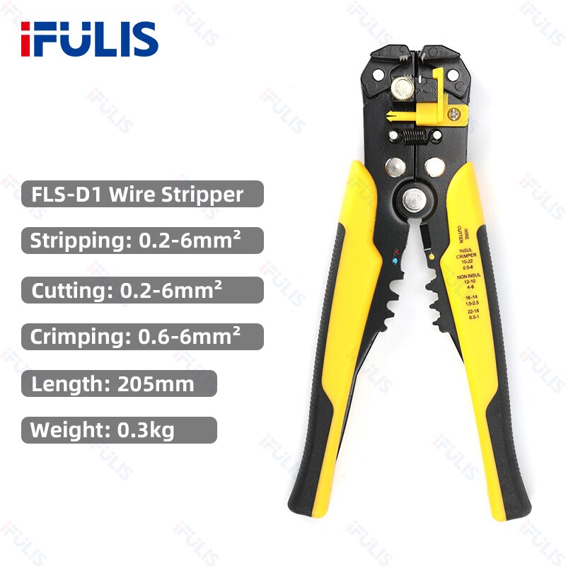 Dénudeur de fil, coupe-câble, pince à sertir, automatique, robuste, réglage automatique, dénudage électrique, outil de sertissage: FLS-D1 yellow