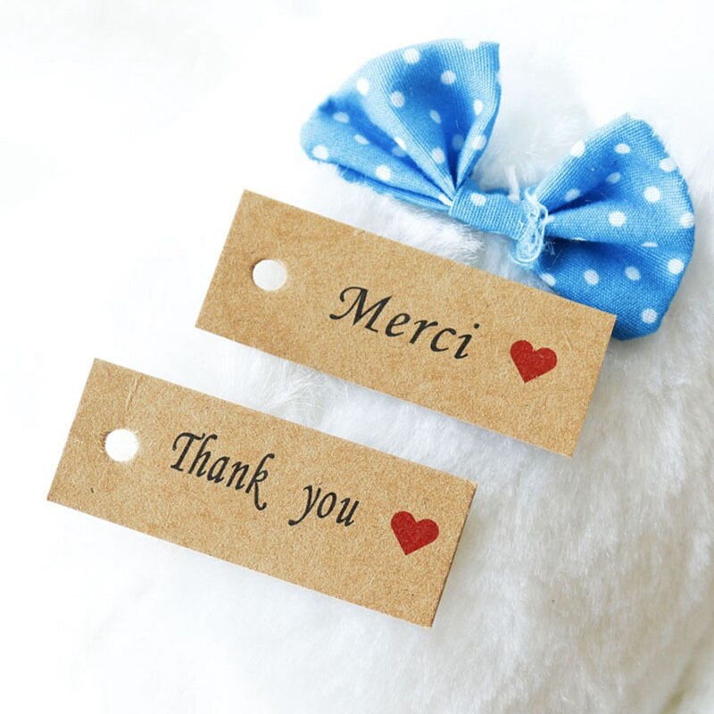 100 stücke Kraft Papier Danke Etikett rot Herz Schild Danke Handgemachte Merci handgefertigt Etikett-Schild