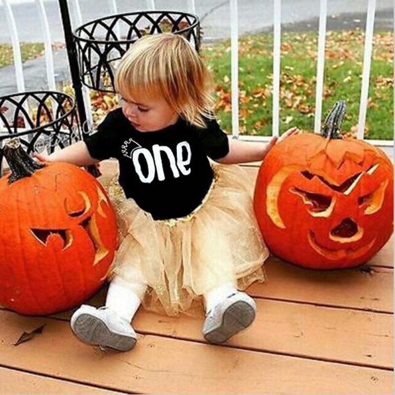 Solid Baby Summer Black ONE Print Short Sleeve Shirt Baby Child Shirt Top Cotton 1PCS