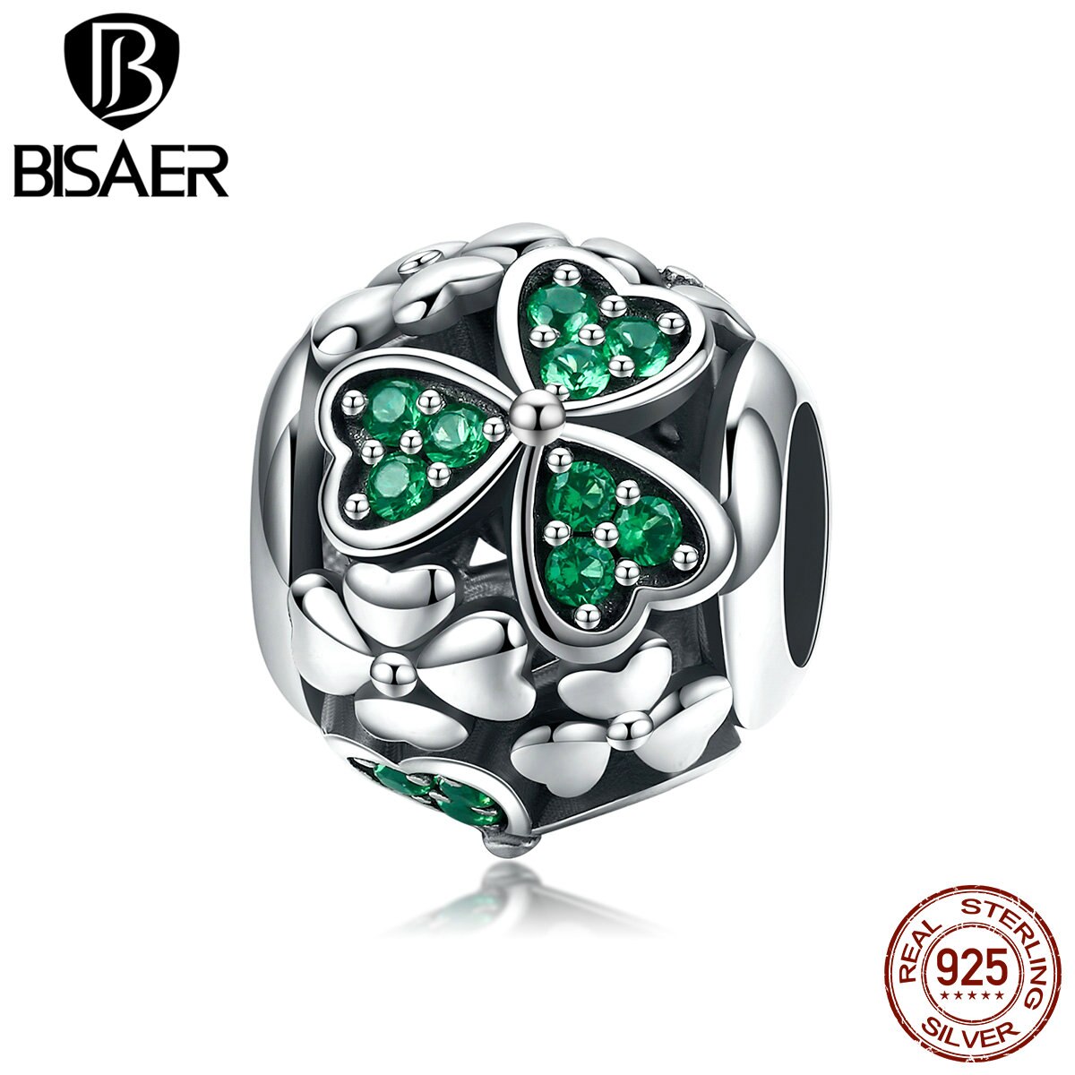 BISAER 925 argent Sterling vert espoir feuilles trèfle Shamrock perles breloque fit perles bricolage en argent Sterling 925 fabrication de bijoux ECC964