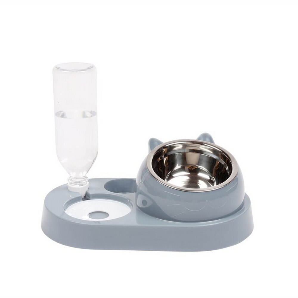 Cat Dog Bowl 15 Degrees Tilt Raised Pet Food Bowls 500ML Water Bottle Protect Pet's Spine, Drink and Food Bowls for Cat: Gray