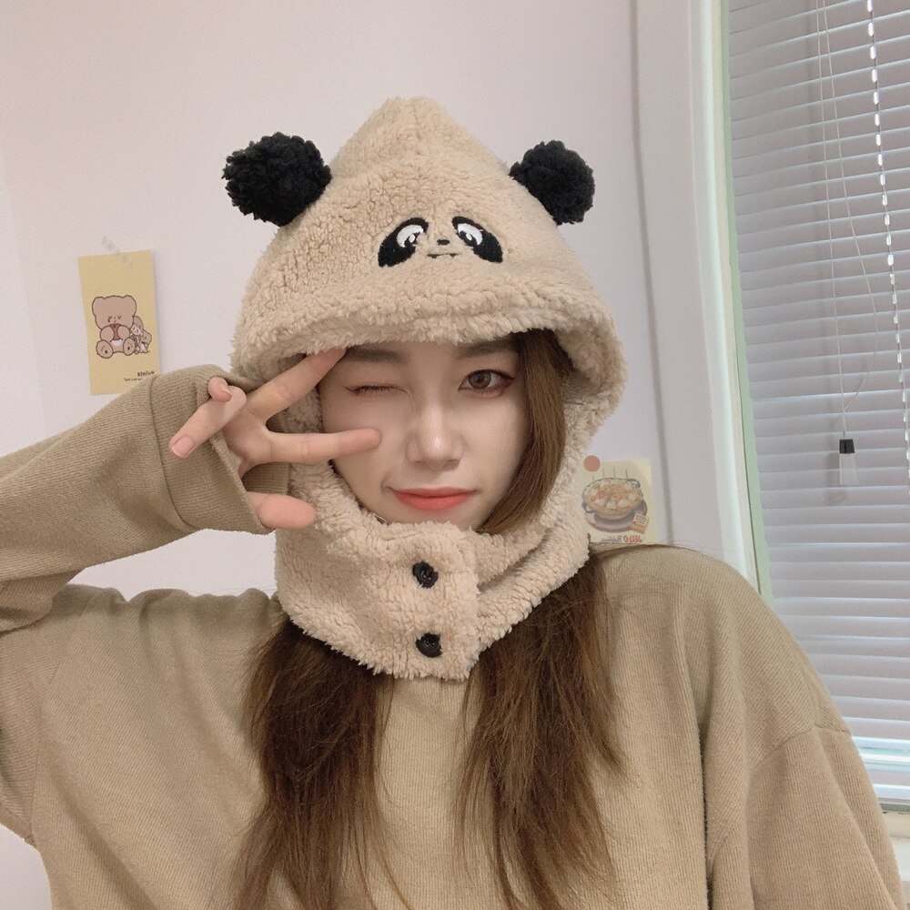 Leuke Cartoon Beer Lam Pluche Warm Solid Panda Caps Sjaal Set Masker Winter Koude Verdikte Bescherming Oor Hoed Voor Vrouwen meisje: Sheep