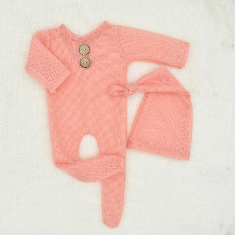 Mohair – barboteuse pour bébé, ensemble de 2 pièces, accessoires de photographie pour -nés, body en laine tricotée, P31B