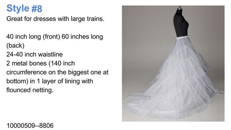 Hvid crinoline underskørt slips underskørt a-line havfrue hoop bryllup nederdel kjole: 8 / Sort