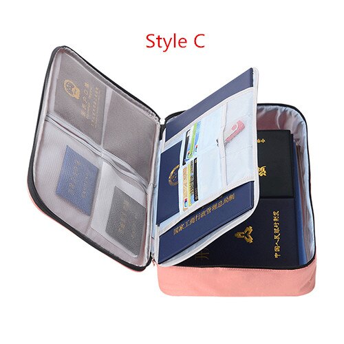 Travel Document Bag Large Capacity Certificates Files Card Organizer Men Business Waterproof Storage Pack Home Accessories Item: C Style Pink