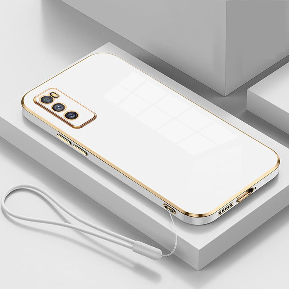 For vivo V20 SE Case Vivo Y70 phone Case V20SE Luxury Plating Straight Edge TPU Soft Cover V2022 V2023 Camera Shockproof Coque: aluminum / Beige
