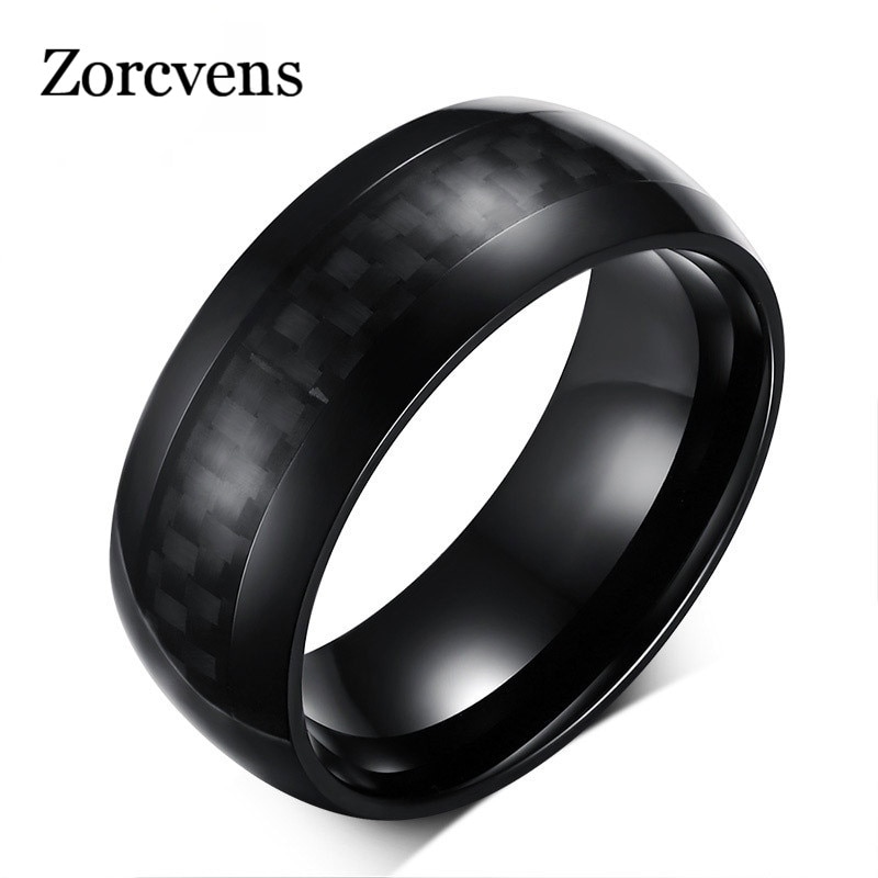 Zorcvens Zwarte Mannen Ringen Sieraden 8Mm Breed Carbon Fiber Ringen Voor Mannen Sieraden