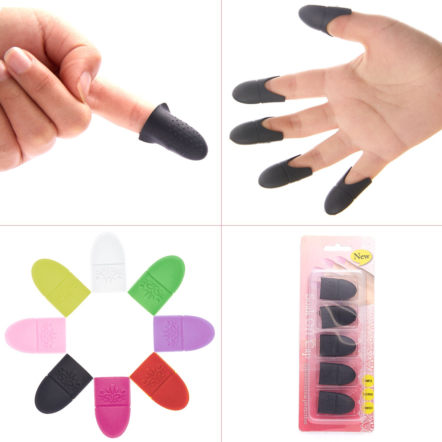 Wearable Nail Soakers Pad Holder UV Gel Polish Remover Caps Tips Acrylic Off Nail Art Removal Tools Reusable Silicone