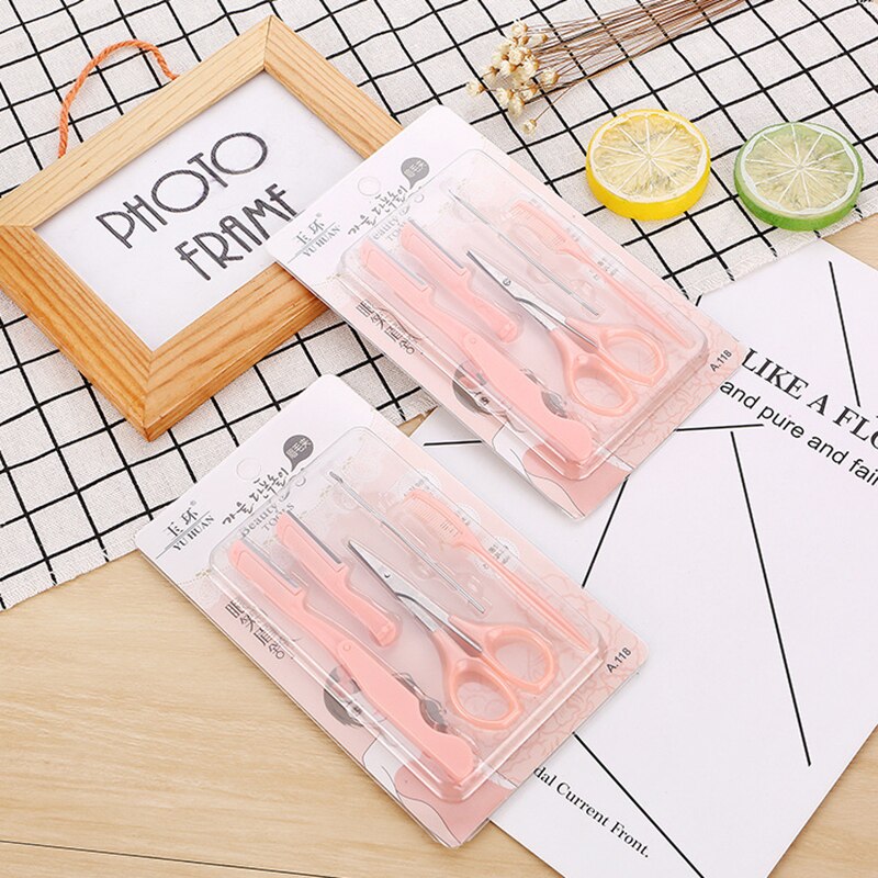 Portable 5pcs Makeup Eyebrow Tools Female Eyebrow Eyelash Trimmer Ear Spoon Scissors Kits Face Makeup Accessories
